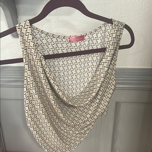 Chic Drape Front Crop Top - Black and Cream - Picture 1 of 4